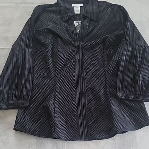 Worthington Career Trendy Stylish Black Stretch Top SZ L